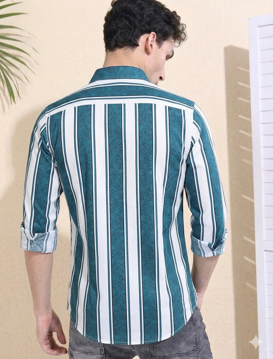 Blue Thick stripe Regular Fit Casual Shirt