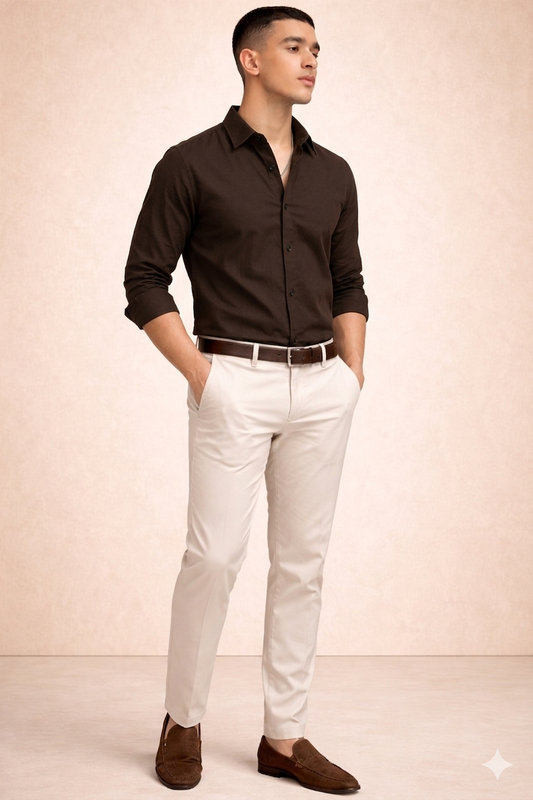 Brown Solid Plain Regular Fit Casual Shirt