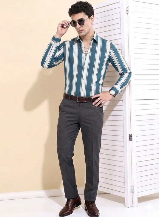 Blue Thick stripe Regular Fit Casual Shirt