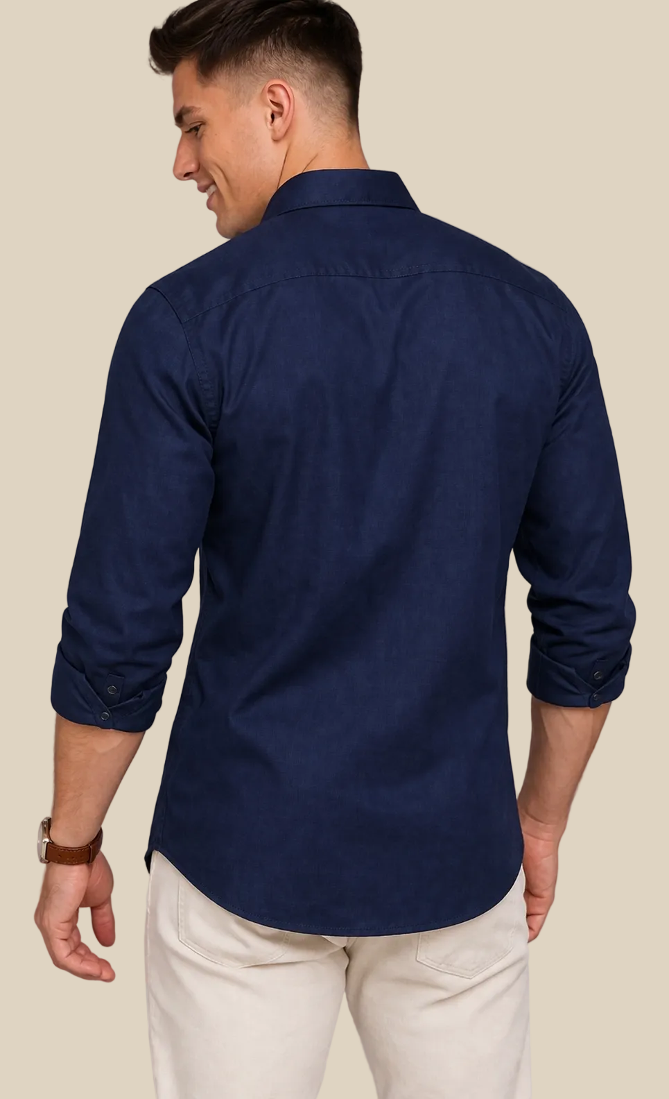Navy Blue Solid Plain Regular Fit Casual Shirt