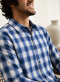 Slub  heavy  Checks Blue Regular Fit Shirt
