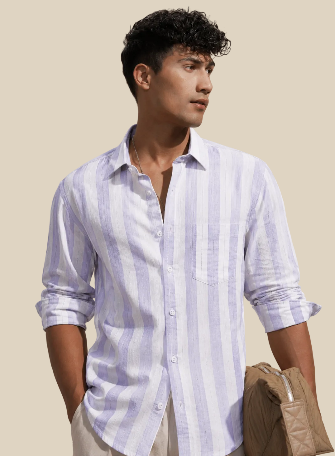 Slub stripe Purple Regular Fit  Casual  Shirt