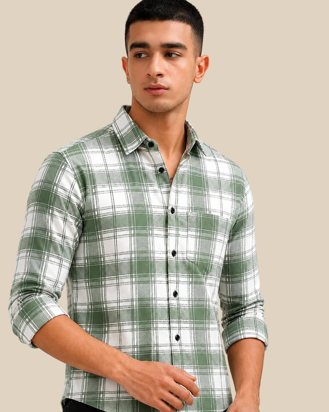 Green Lights Checks Regular Fit  Casual  Shirt