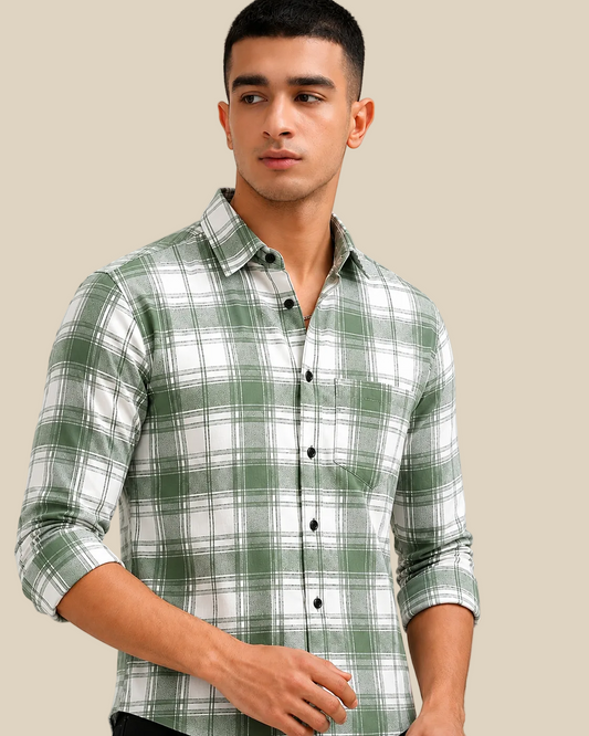Green Lights Checks Regular Fit  Casual  Shirt