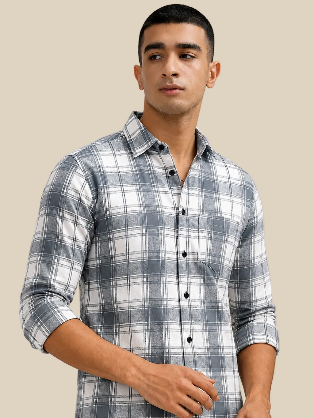 Grey Lights Checks  Regular Fit  Casual  Shirt