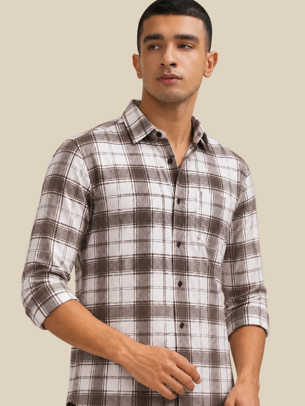 Brown Lights Checks Regular Fit  Casual  Shirt