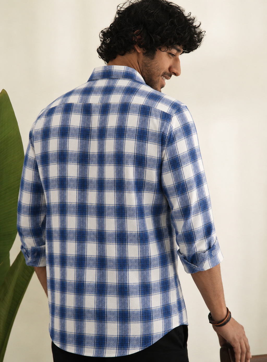 Slub  heavy  Checks Blue Regular Fit Shirt
