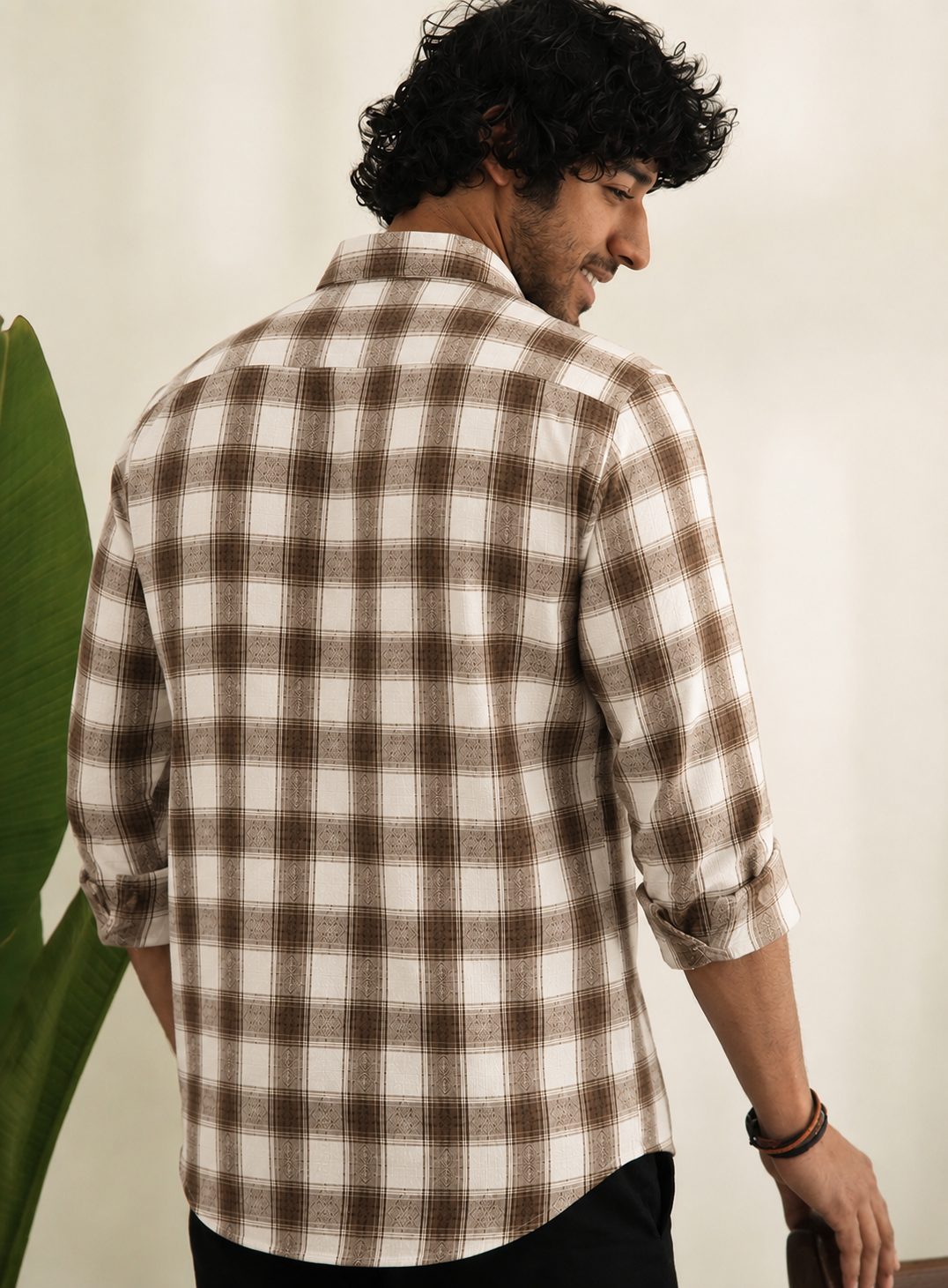 Slub  heavy  Checks Brown Regular Fit Shirt