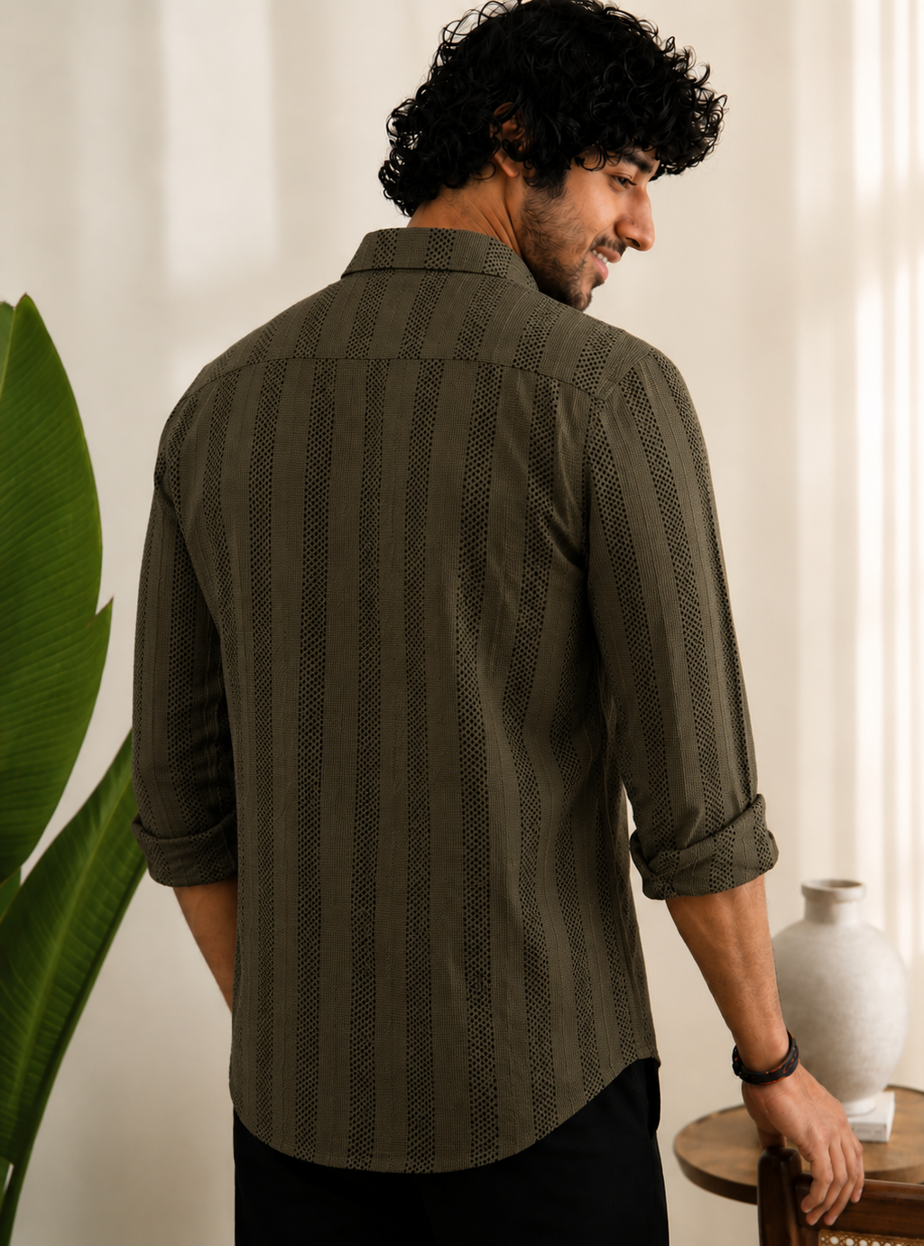 Candy Stripes Olive Green Regular fit