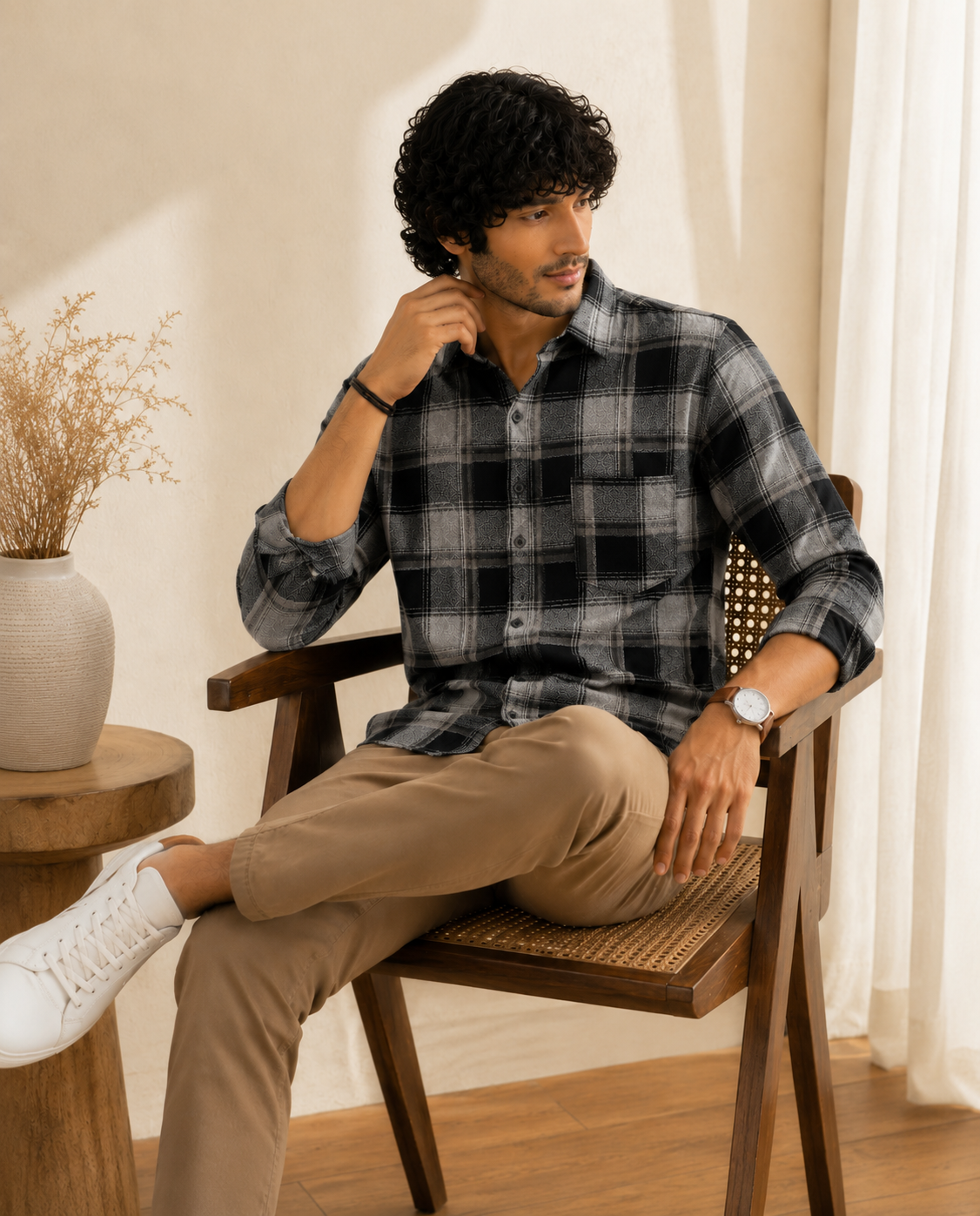 Slub Big Checks Grey Black Regular Fit shirts