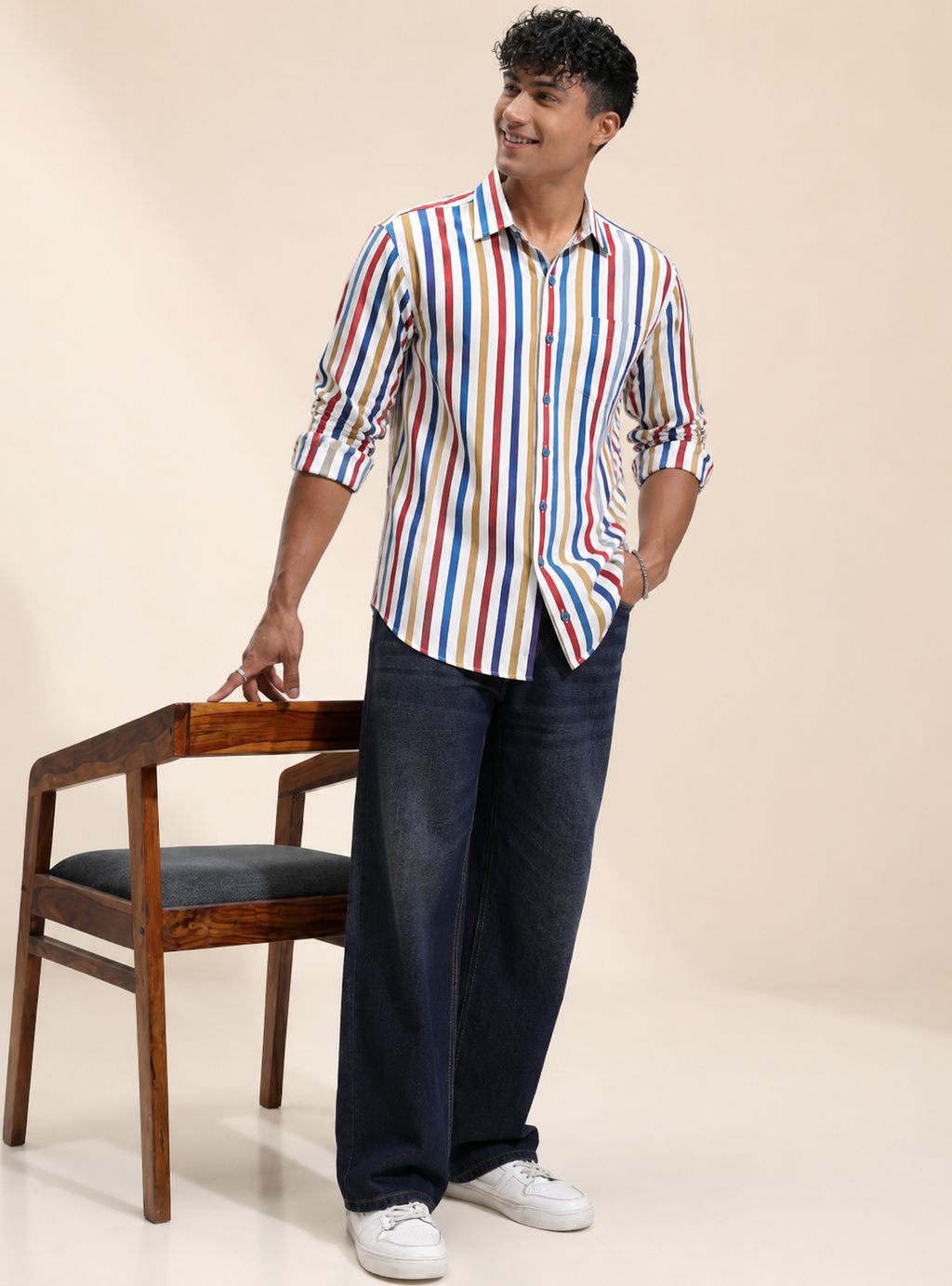 Big  Mins Lines Regular Fit  Casual  Shirt