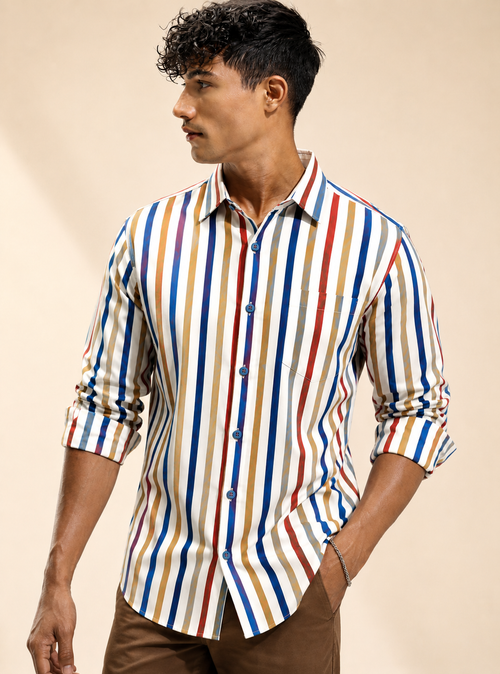 Big  Mins Lines Regular Fit  Casual  Shirt