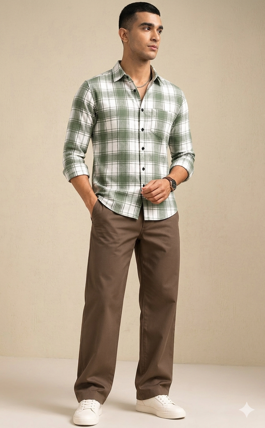 Green Lights Checks Regular Fit  Casual  Shirt