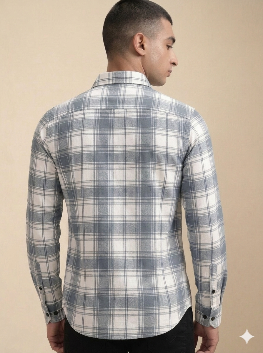 Grey Lights Checks  Regular Fit  Casual  Shirt