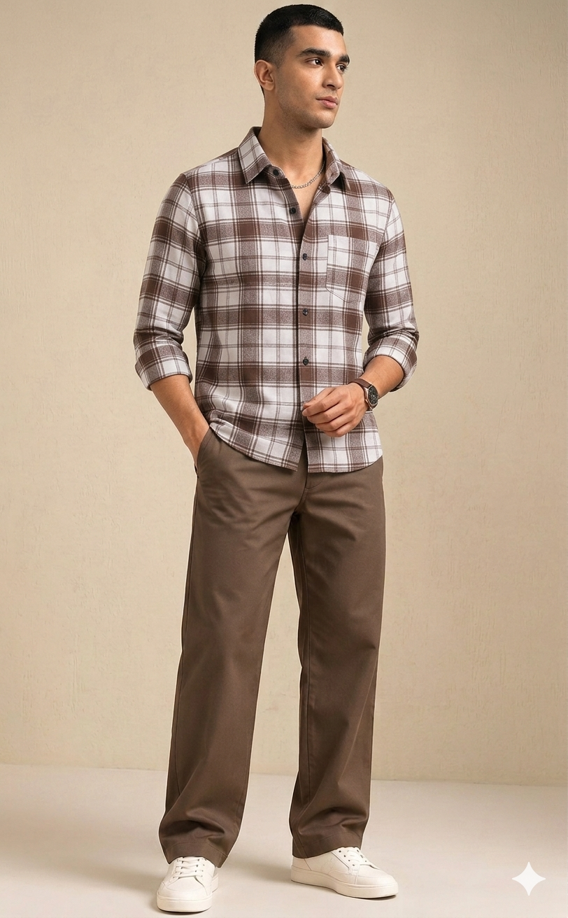Brown Lights Checks Regular Fit  Casual  Shirt