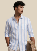 Slub stripe BlueRegular Fit  Casual  Shirt