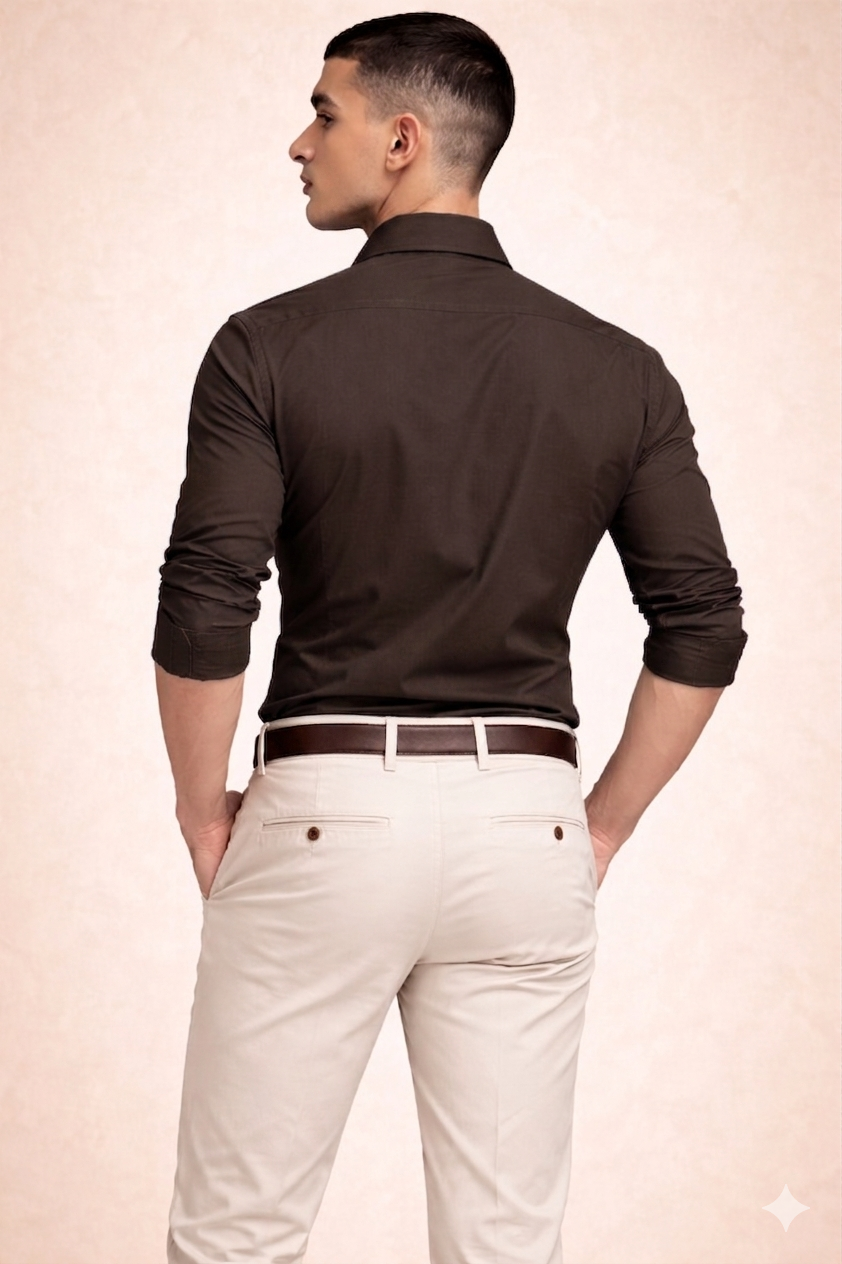 Brown Solid Plain Regular Fit Casual Shirt