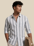 Slub stripe Grey Regular Fit  Casual  Shirt