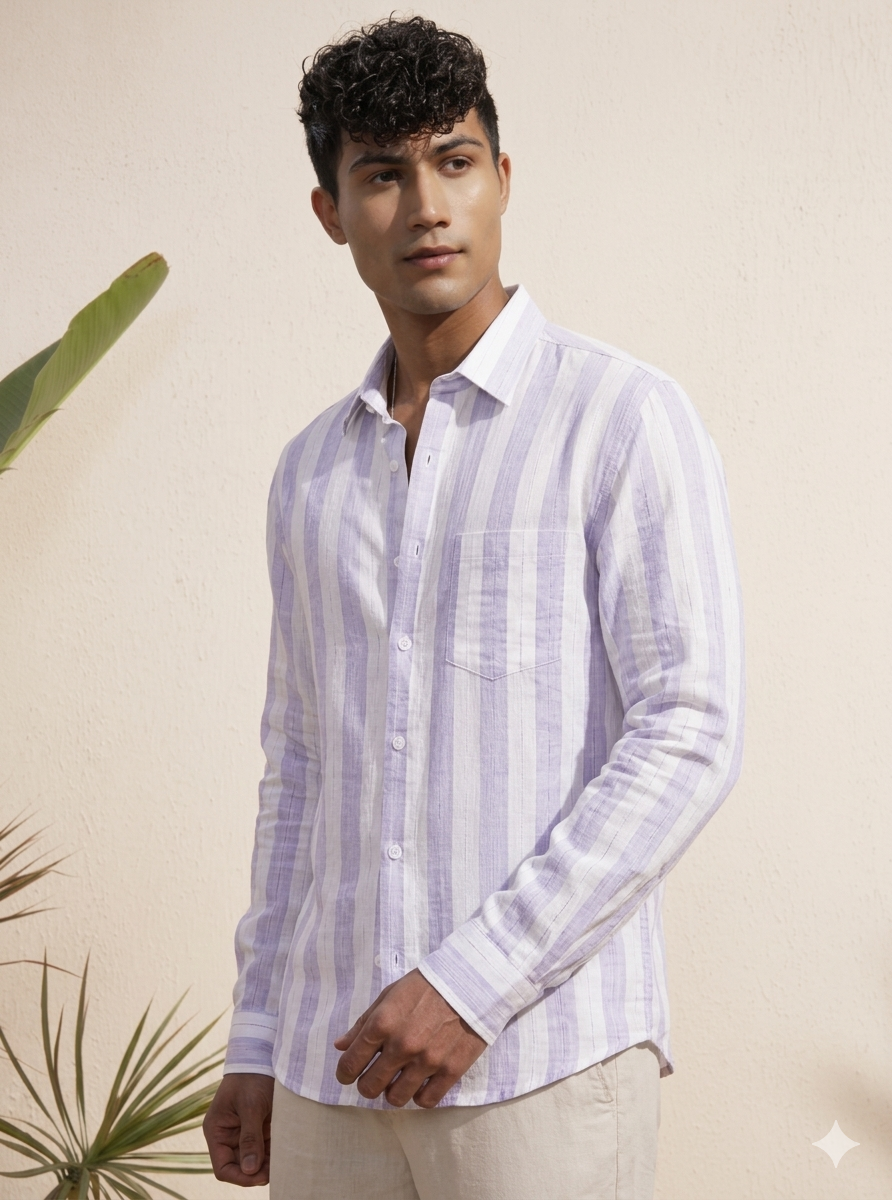 Slub stripe Purple Regular Fit  Casual  Shirt