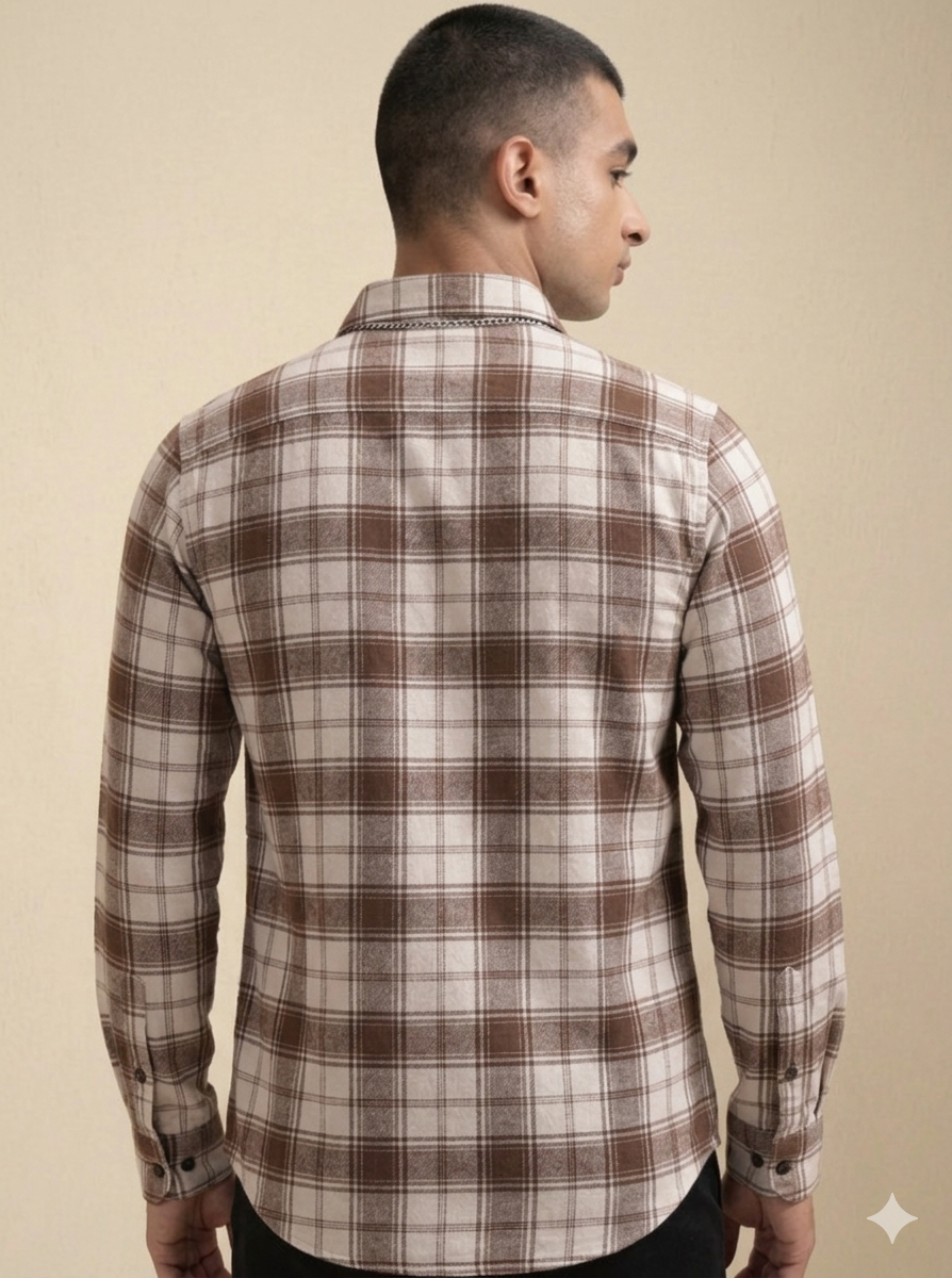 Brown Lights Checks Regular Fit  Casual  Shirt
