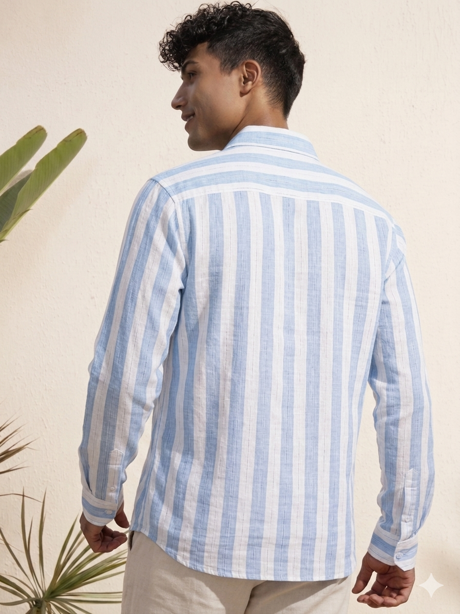 Slub stripe BlueRegular Fit  Casual  Shirt