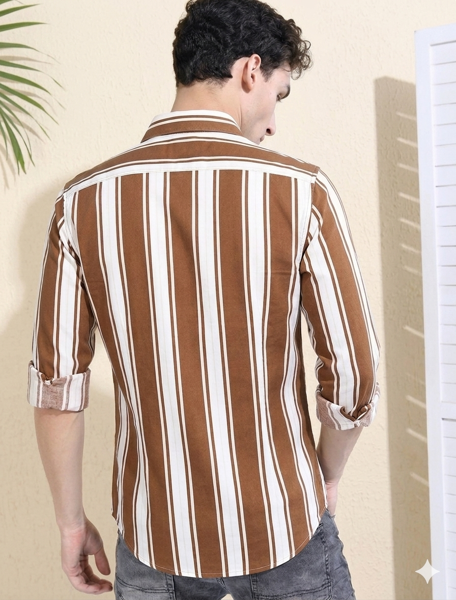 Brown Thick stripe Regular Fit  Casual  Shirt
