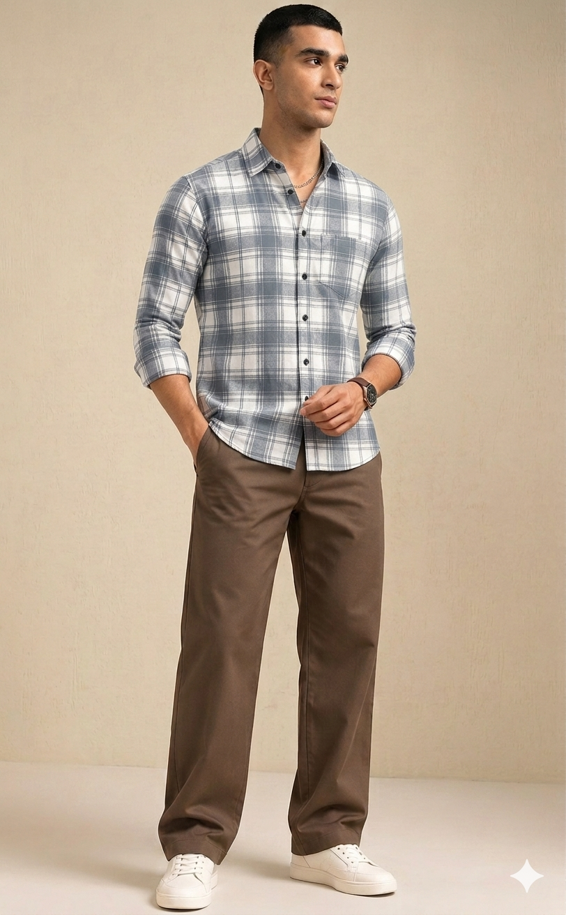 Grey Lights Checks  Regular Fit  Casual  Shirt