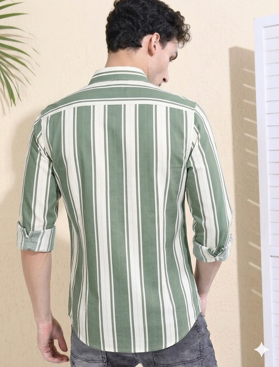 Green Thick stripe Regular Fit  Casual  Shirt