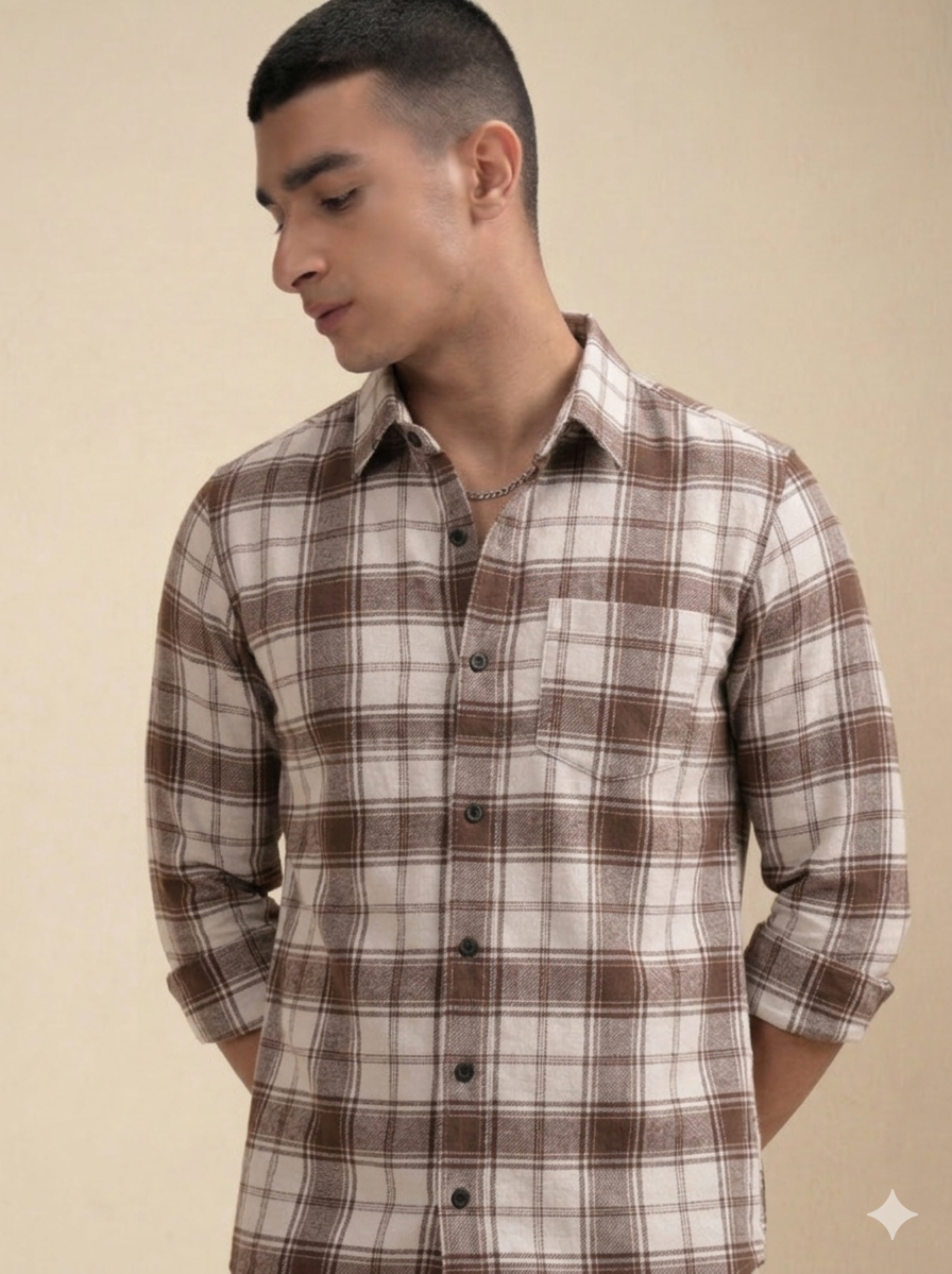 Brown Lights Checks Regular Fit  Casual  Shirt