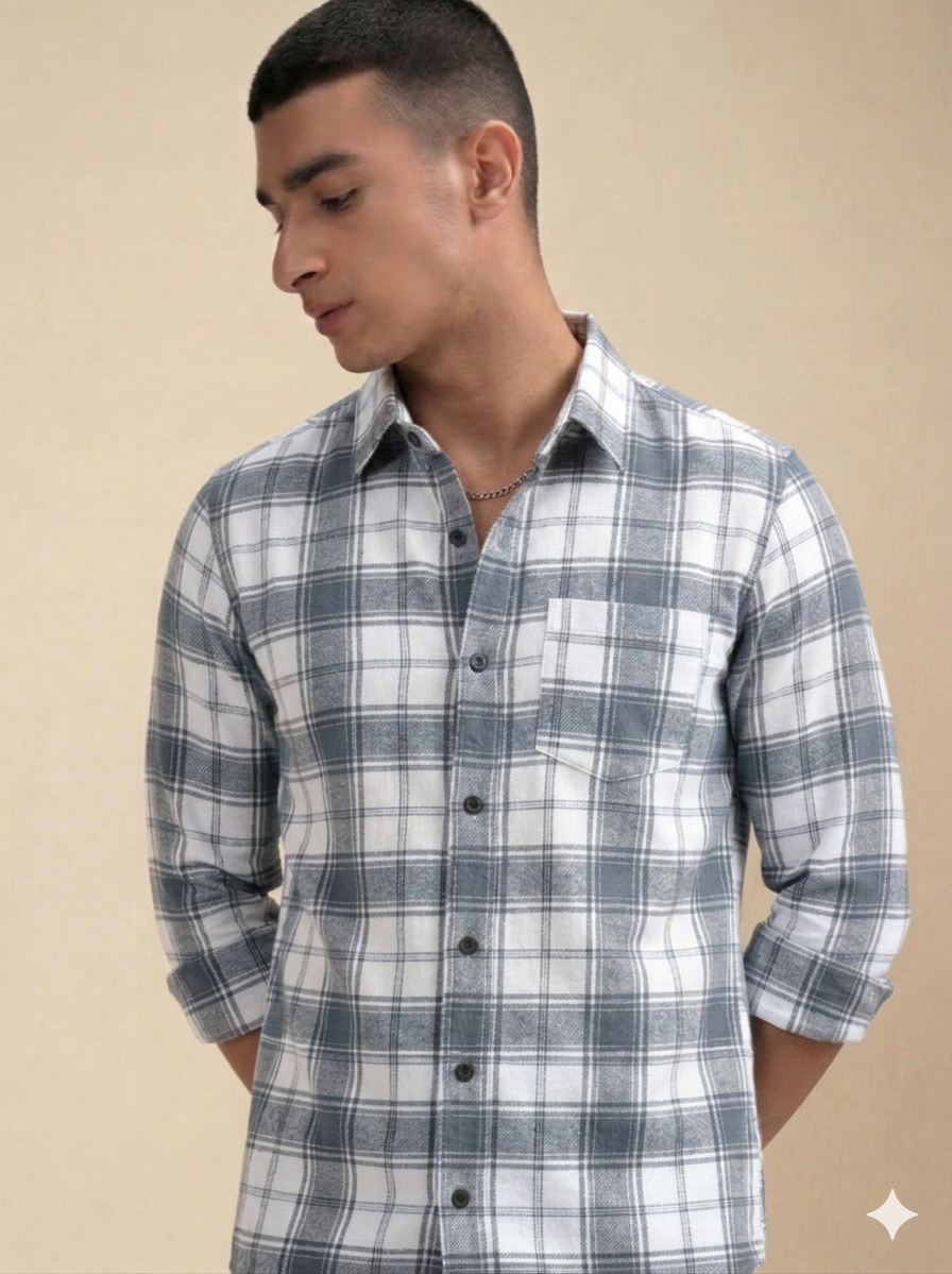 Grey Lights Checks  Regular Fit  Casual  Shirt