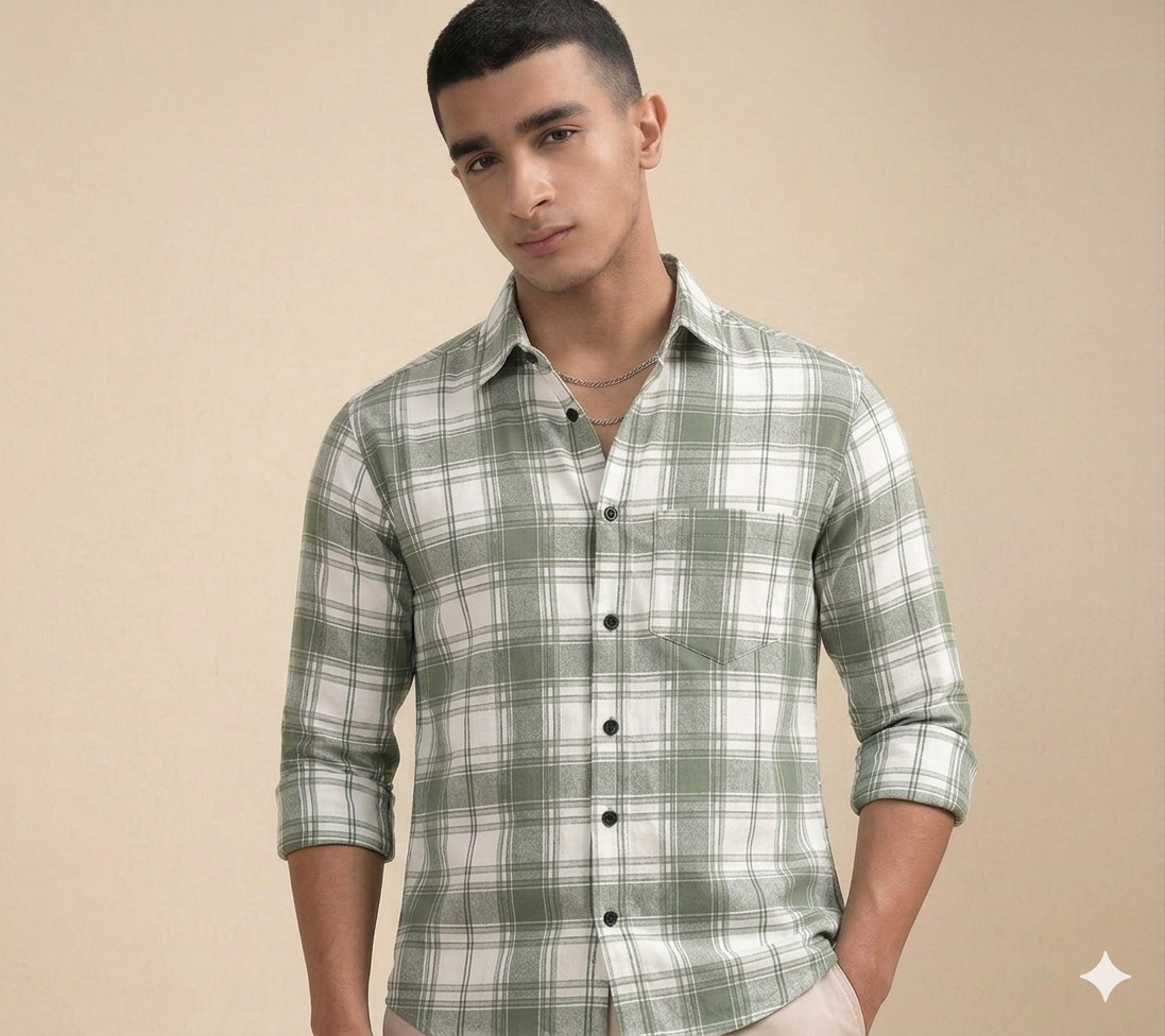 Green Lights Checks Regular Fit  Casual  Shirt