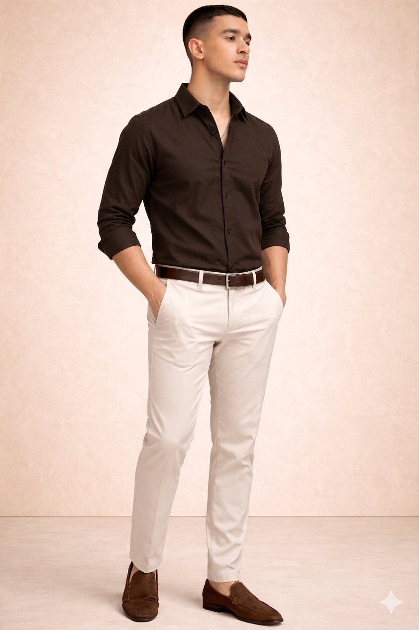Brown Solid Plain Regular Fit Casual Shirt