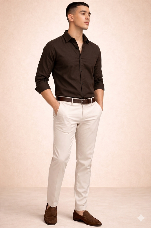 Brown Solid Plain Regular Fit Casual Shirt