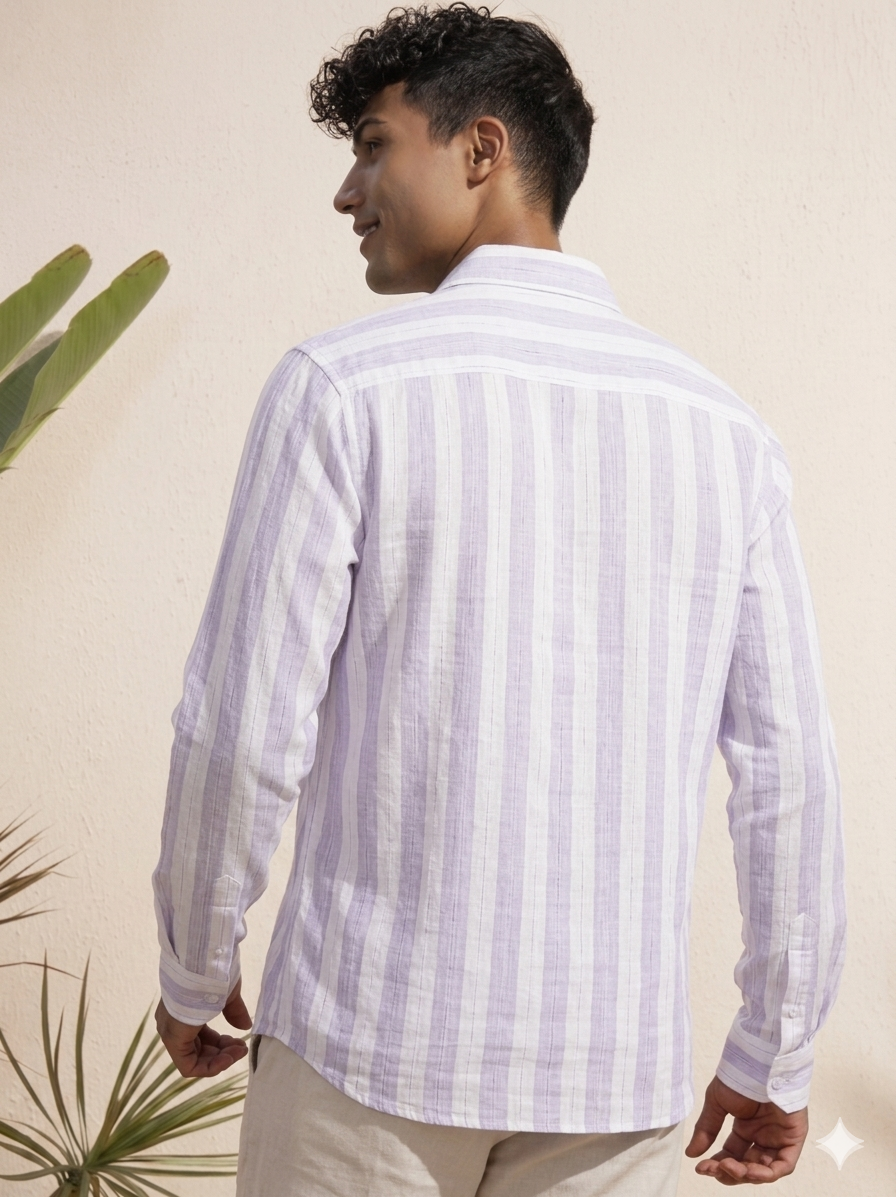 Slub stripe Purple Regular Fit  Casual  Shirt
