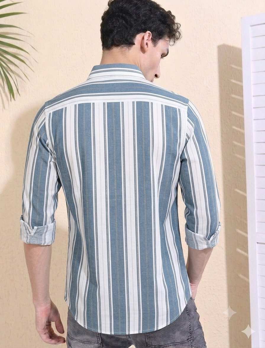 Grey Thick stripe Regular Fit  Casual  Shirt