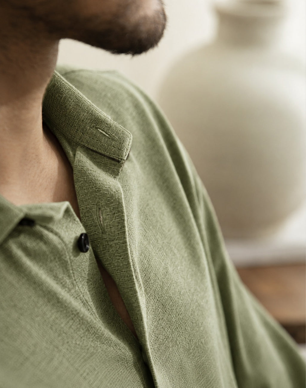 Slub Plain Solid  Green Regular Fit Shirt