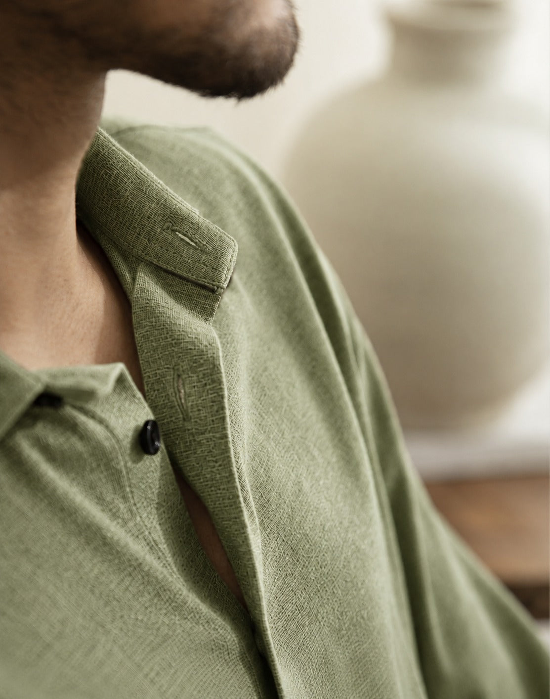 Slub Plain Solid  Green Regular Fit Shirt