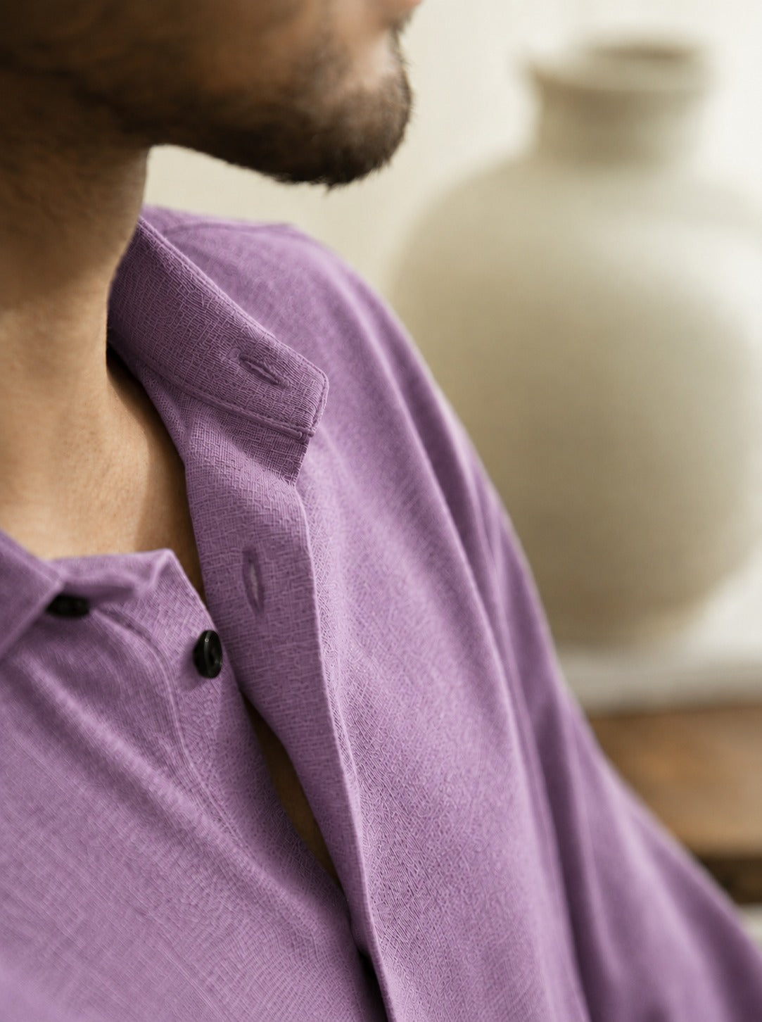 Slub Plain Solid  Purple Regular Fit Shirt