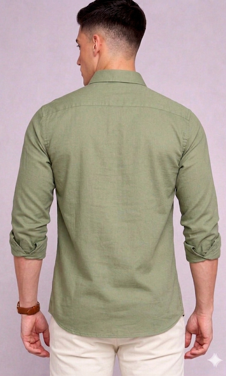 Olive Green Solid Plain Regular Fit Casual Shirt
