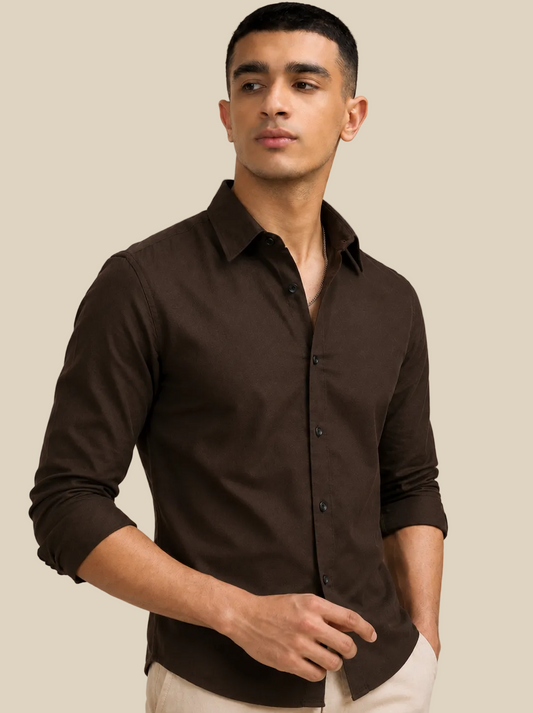 Brown Solid Plain Regular Fit Casual Shirt