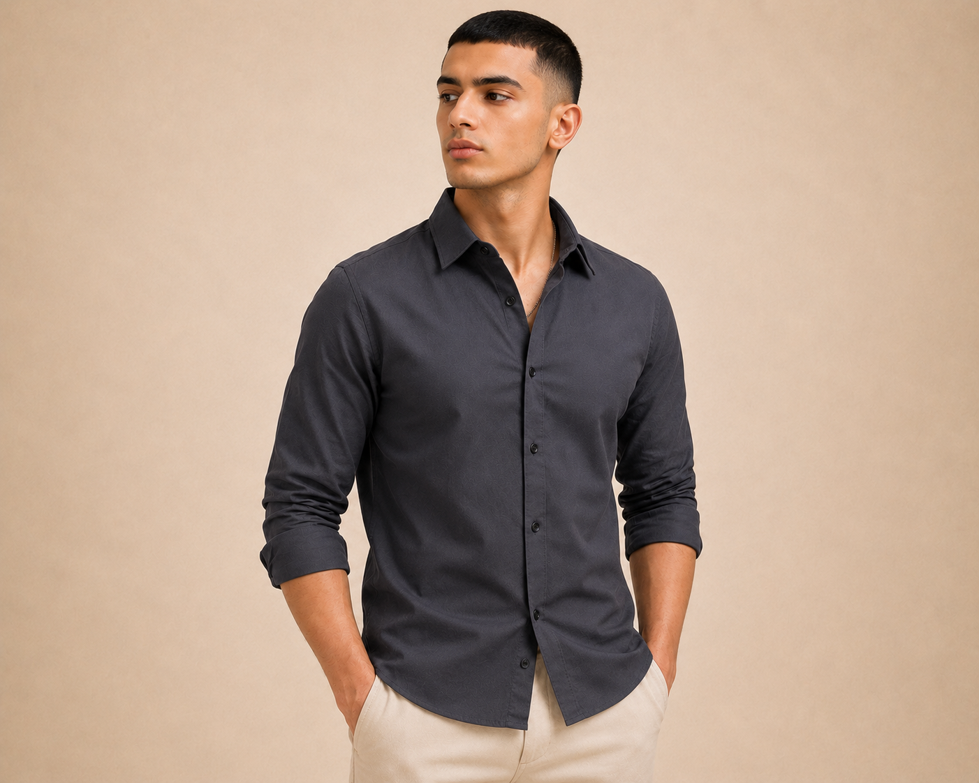 Grey Solid Plain Regular Fit  Casual  Shirt