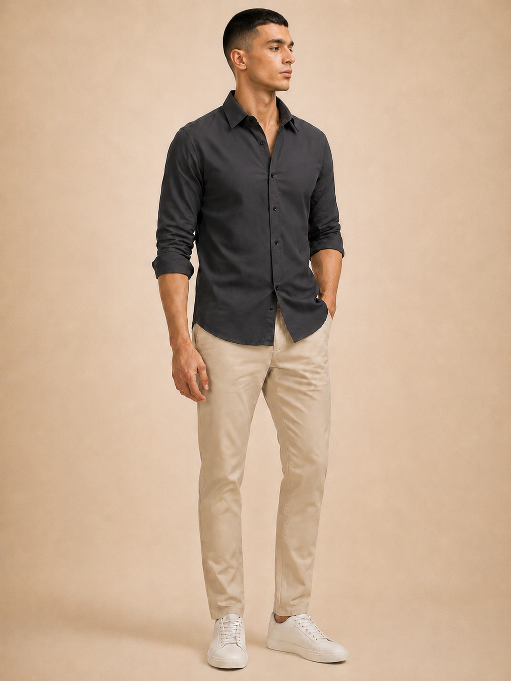 Grey Solid Plain Regular Fit  Casual  Shirt