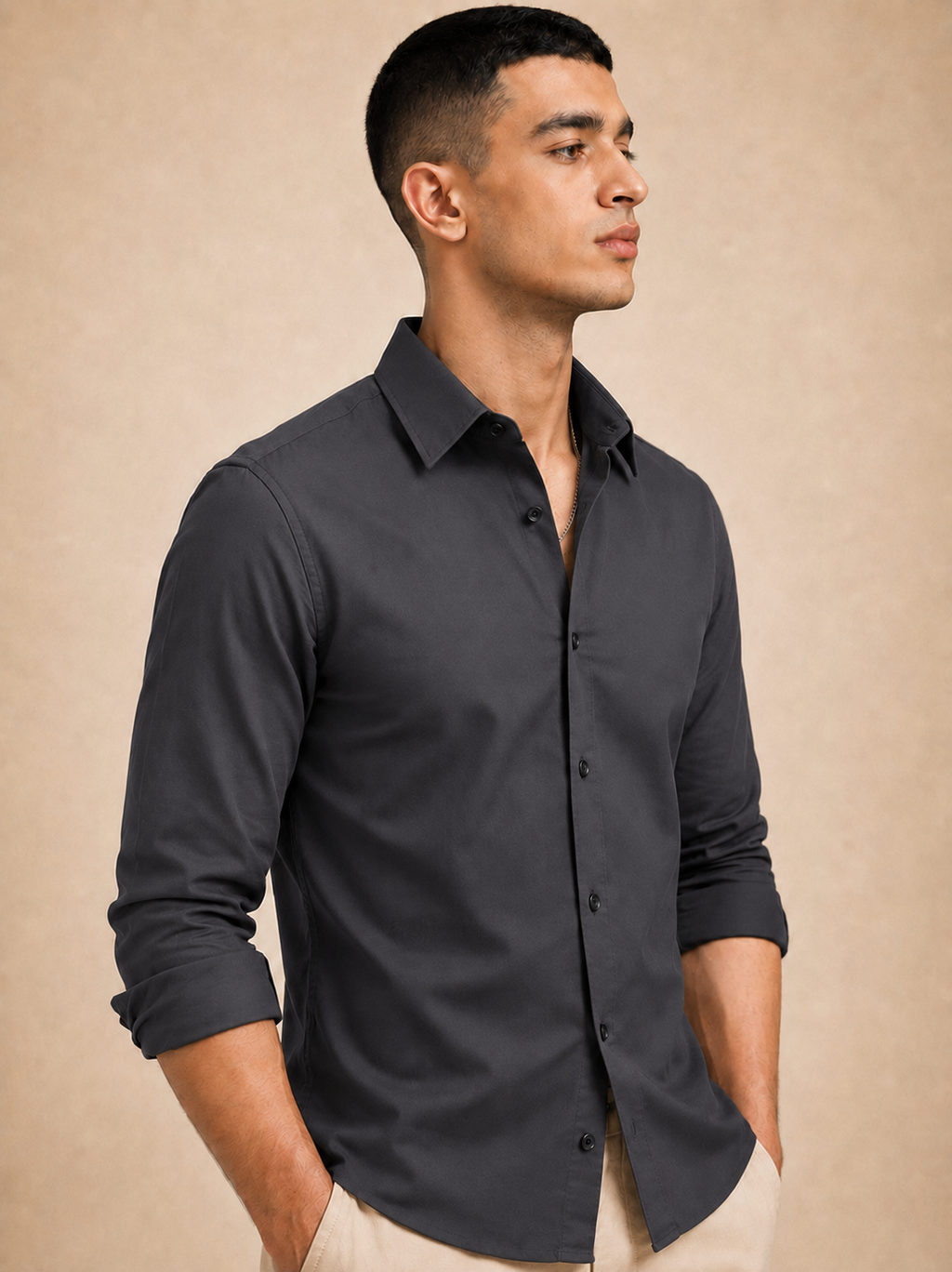 Grey Solid Plain Regular Fit  Casual  Shirt