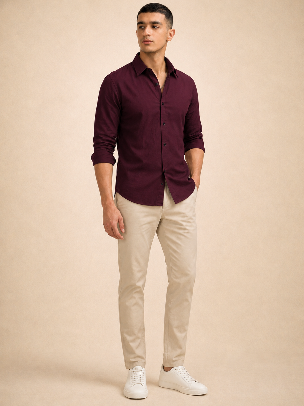 Maroon Solid Plain Regular Fit  Casual  Shirt