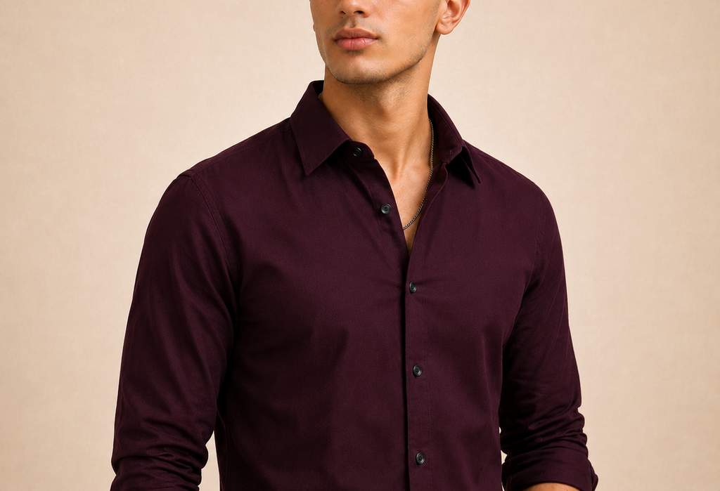Maroon Solid Plain Regular Fit  Casual  Shirt