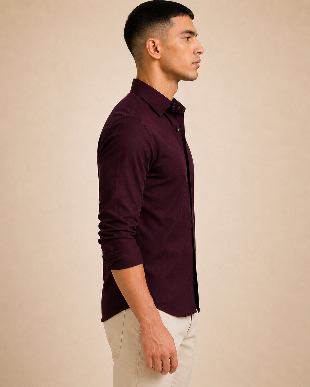 Maroon Solid Plain Regular Fit  Casual  Shirt