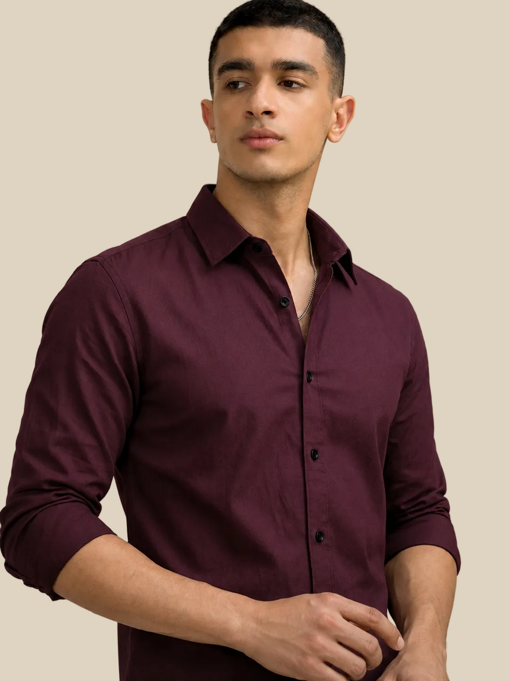 Maroon Solid Plain Regular Fit  Casual  Shirt