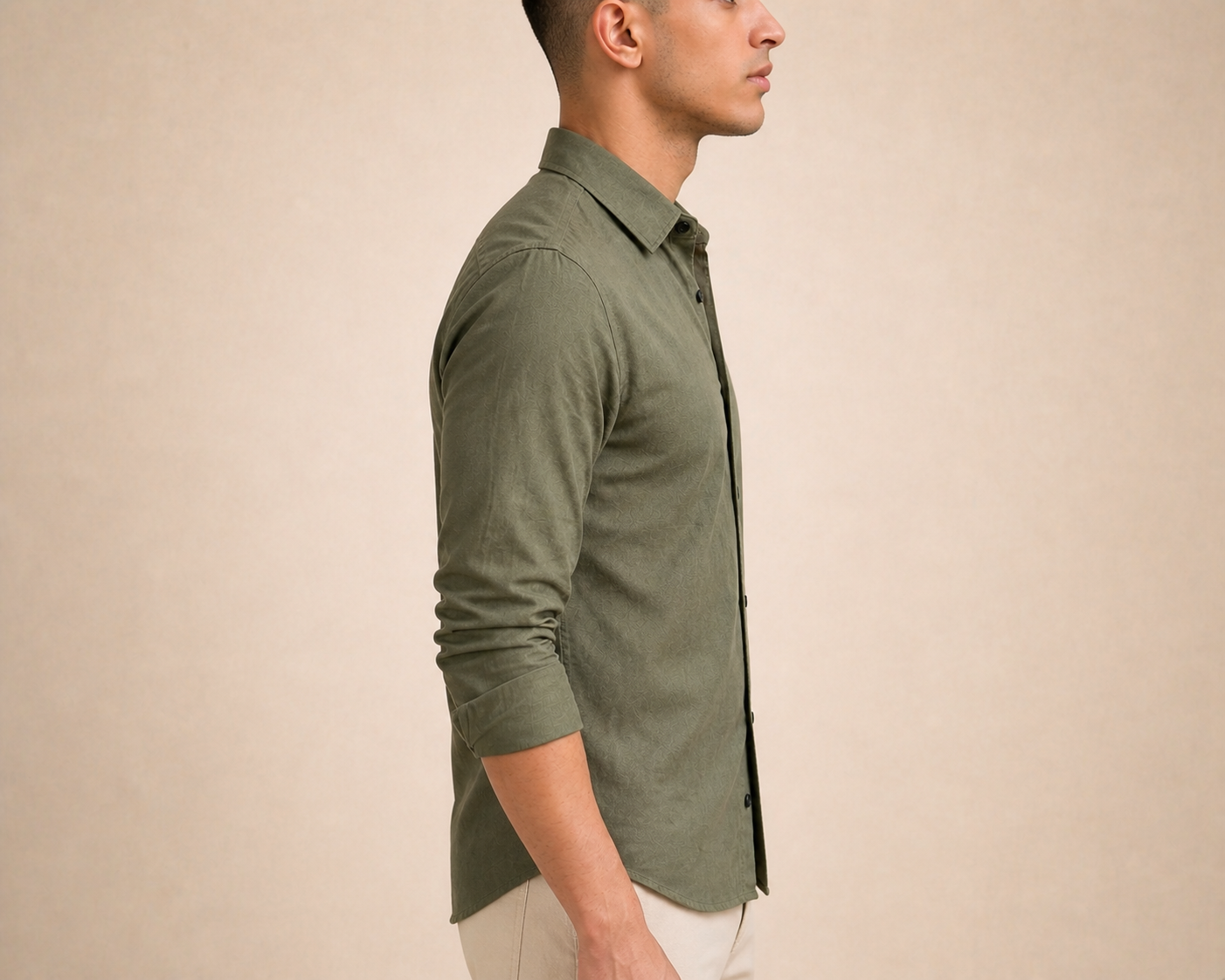 Olive Green Solid Plain Regular Fit Casual Shirt