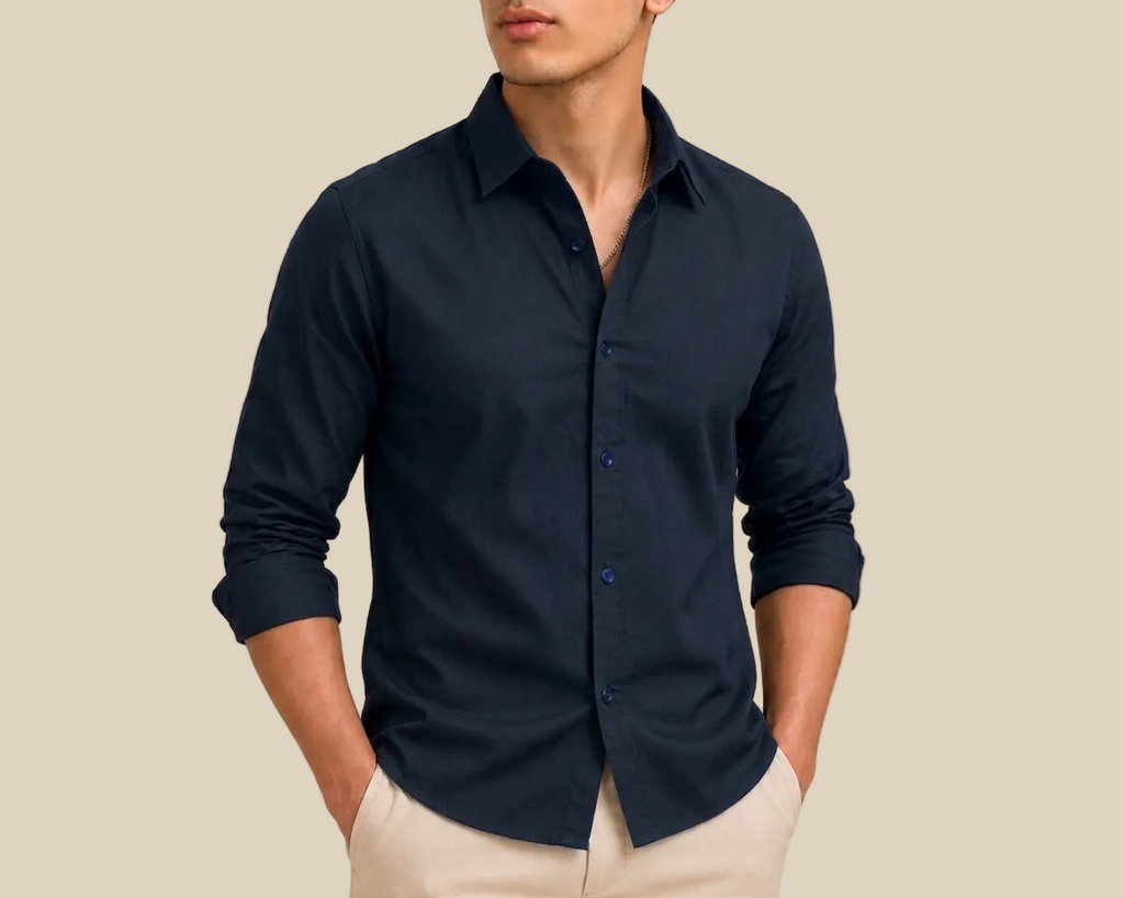 Navy Blue Solid Plain Regular Fit Casual Shirt