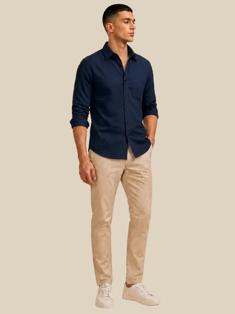 Navy Blue Solid Plain Regular Fit Casual Shirt